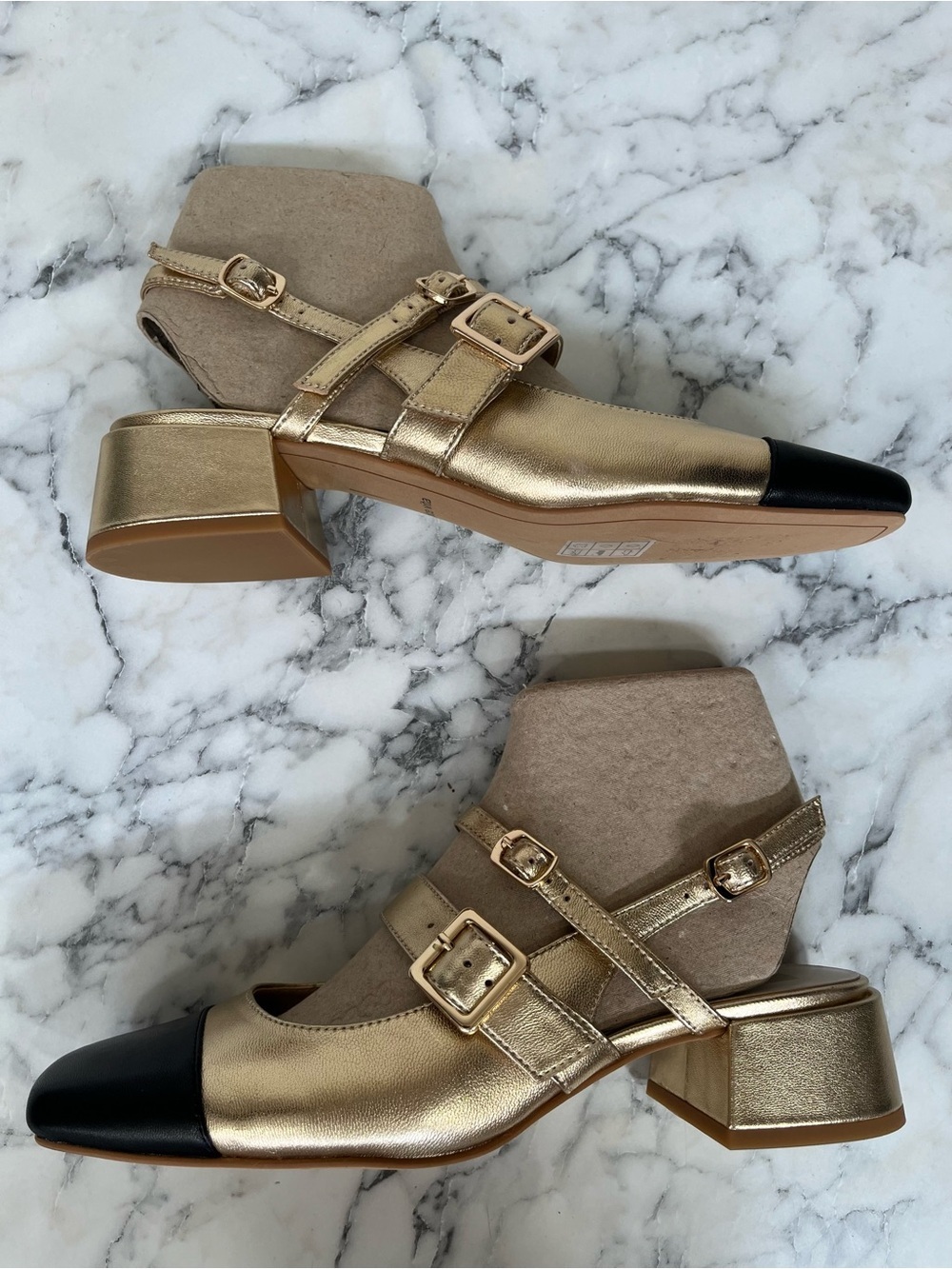 DOLCE VITA Crinkle Patent Leather Patsy Heels multi gold black cap top725 3j7 - Picture 10 of 15